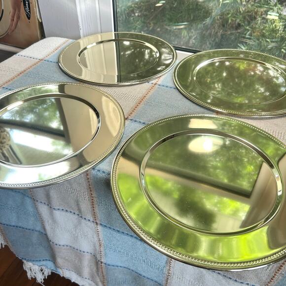 Set of 4 Vintage Royal Silver Brass Charger Plates – 11.5” Decorative Dinner Set - Picture 8 of 16